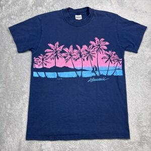 Vintage Hawaii Kai Nani Shirt Men Medium Blue Super High-Cru 80s